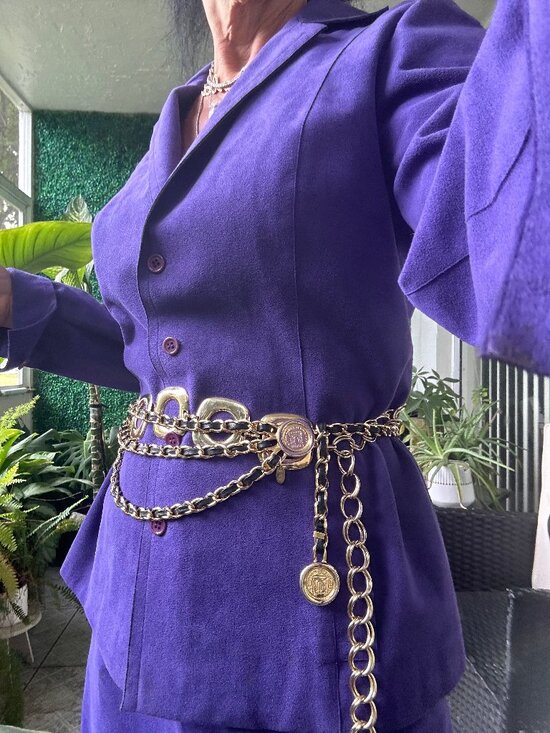 Vintage EXP Gold Tone Chain Belt with Black Leather Weave & Medallion Coins main image 4